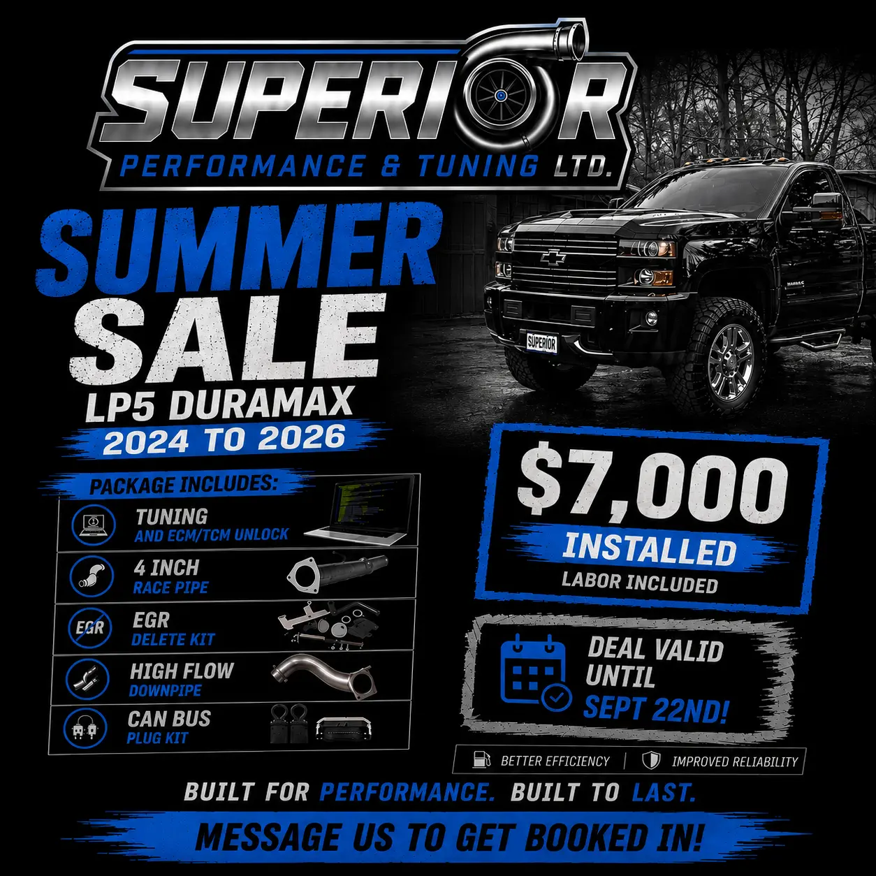Summer Sale — LP5 Duramax 2024 to 2026, $7,000 installed
