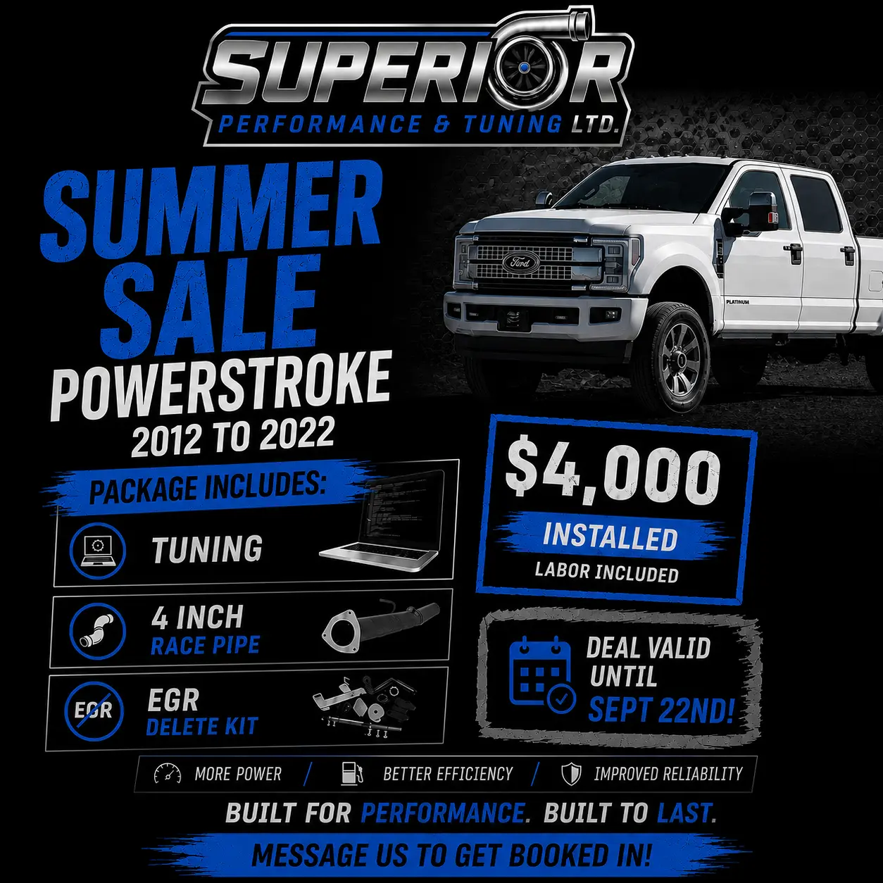 Summer Sale — Powerstroke 2012 to 2022, $4,000 installed