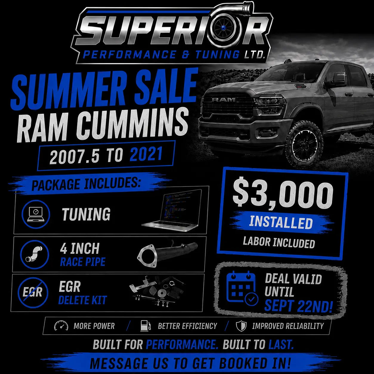 Summer Sale — RAM Cummins 2007.5 to 2021, $3,000 installed