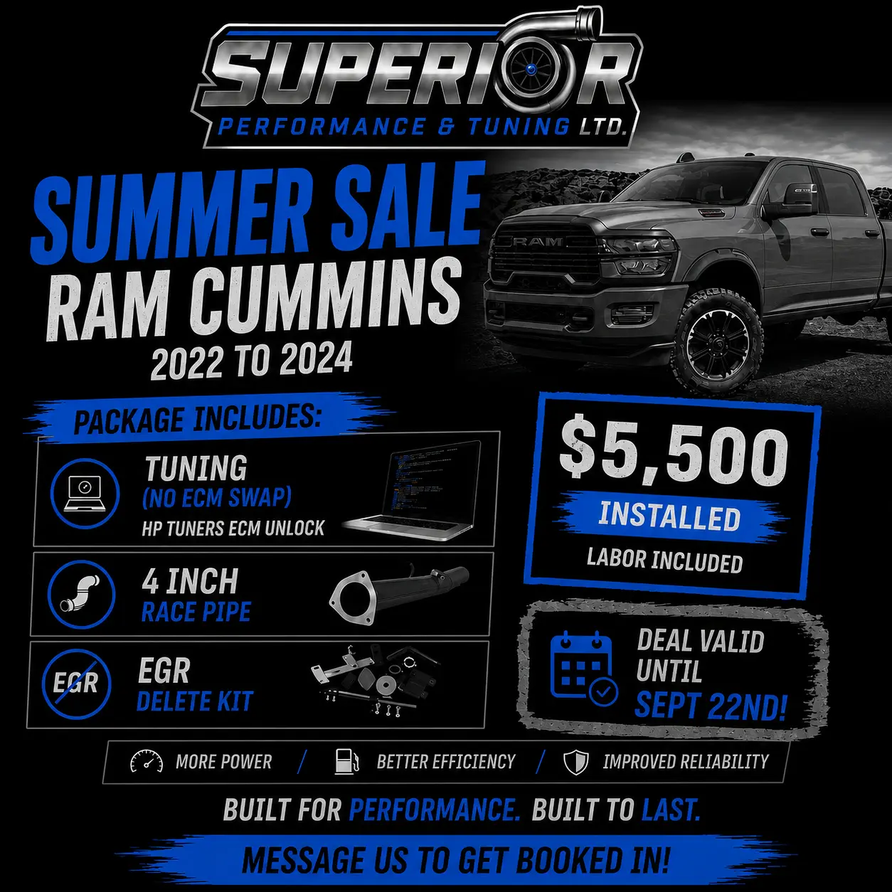 Summer Sale — RAM Cummins 2022 to 2024 with HP Tuners ECM unlock, $5,500 installed